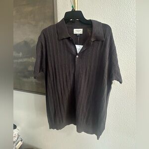 NWT AE Mens Black Knit Button Down Short Sleeve Sweater Shirt
